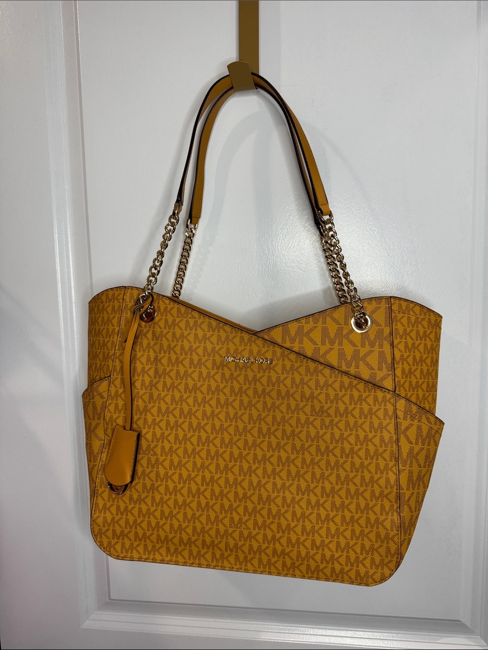 Michael Kors Mustard MK Logo Chain-Handle Tote